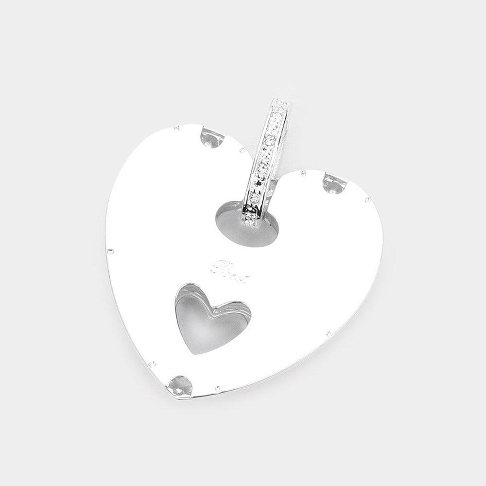 Rhinestone Embellished Metal Heart Pendant