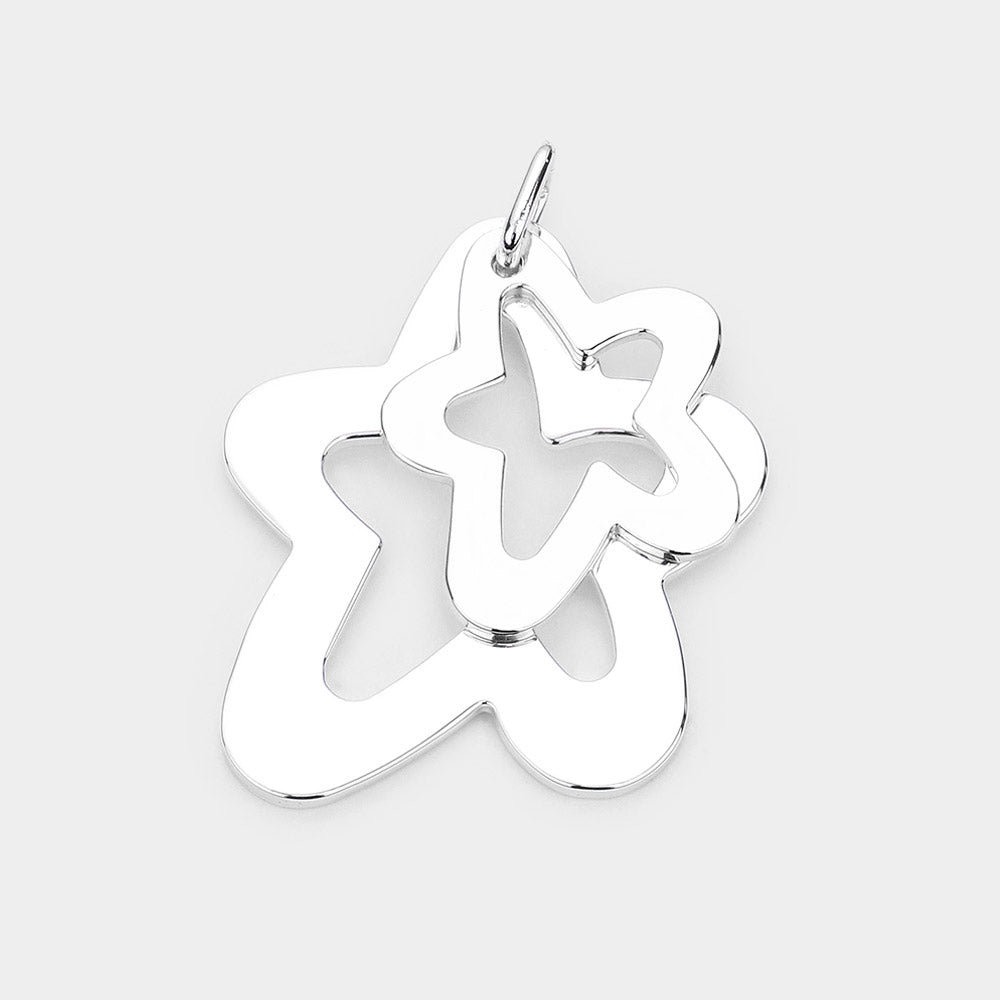 Madeline Love Rhodium Double Open Metal Star Layered Pendant - Pendant Sets