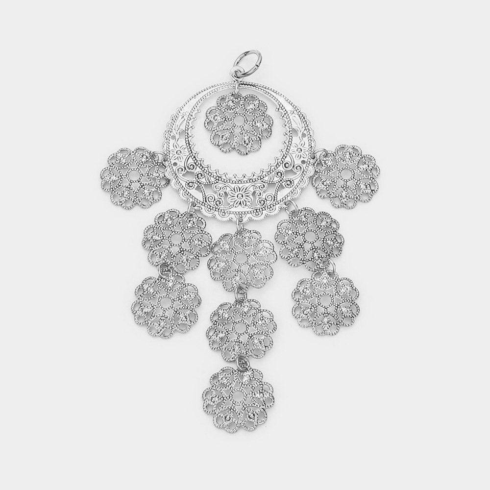 Madeline Love Rhodium Antique Detailed Metal Link Pendant - Pendant Sets