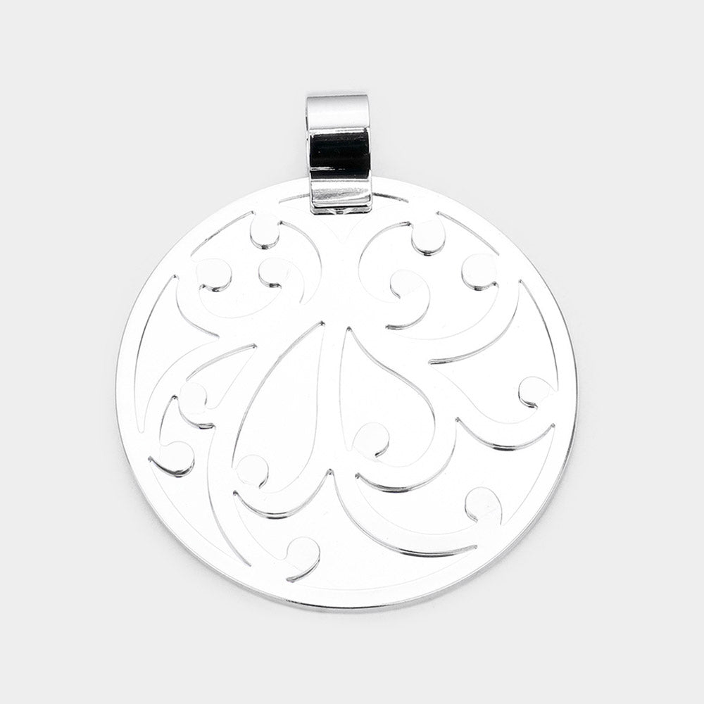 Madeline Love Rhodium Pattern Detailed Metal Round Layered Pendant - Pendant Sets