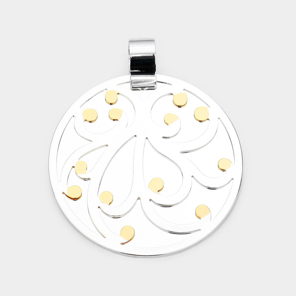 Madeline Love Two Tone Pattern Detailed Metal Round Layered Pendant - Pendant Sets