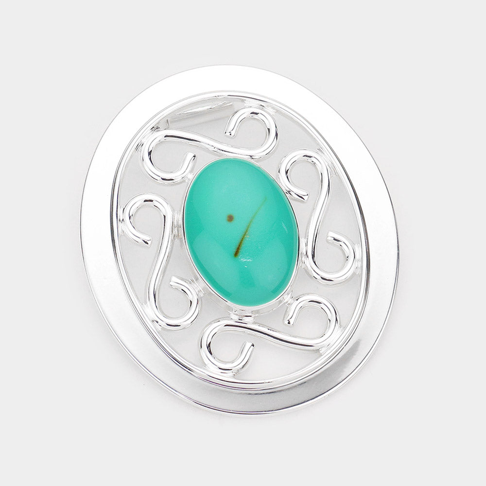 Madeline Love Turquoise Turquoise Accented Metal Oval Pendant - Pendant Sets