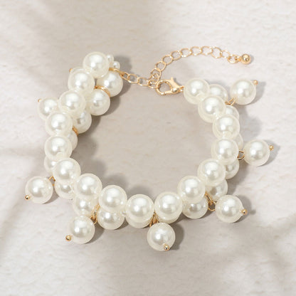 Madeline Love Cream, Gold Pearl Charm Double Strand Bracelet - Bracelets