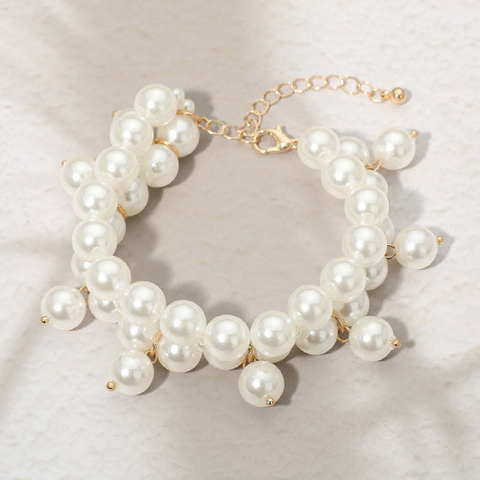 Madeline Love Cream, Gold Pearl Charm Double Strand Bracelet - Bracelets