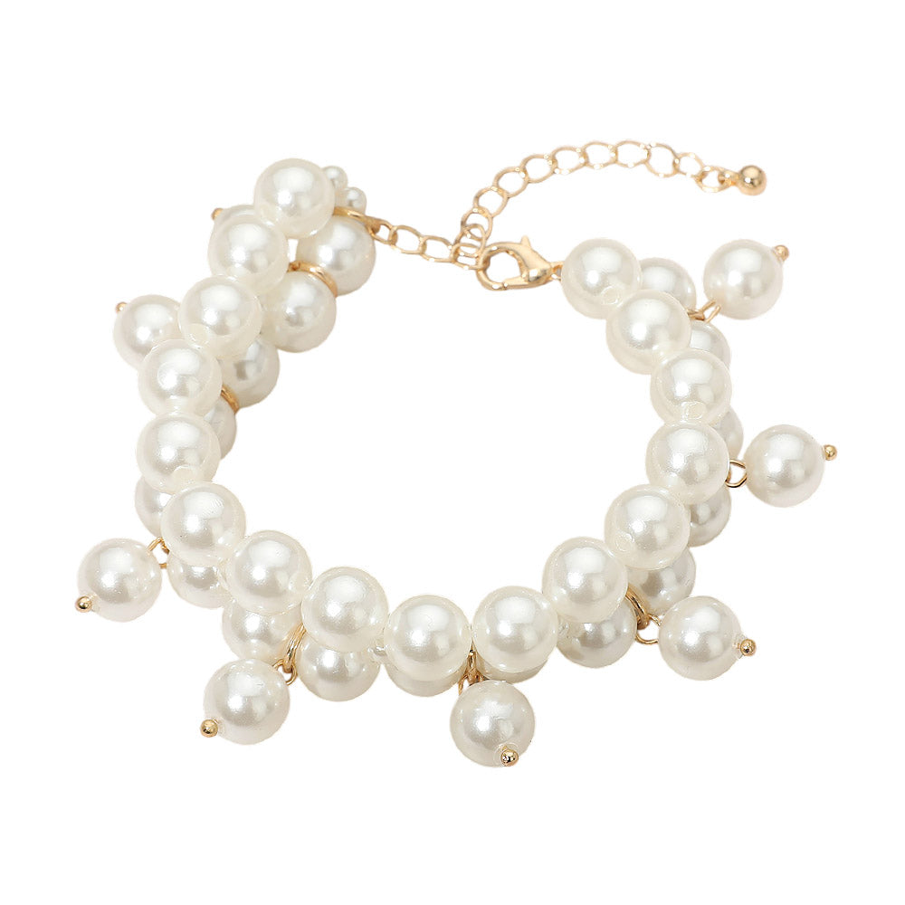 Madeline Love Cream, Gold Pearl Charm Double Strand Bracelet - Bracelets - desc