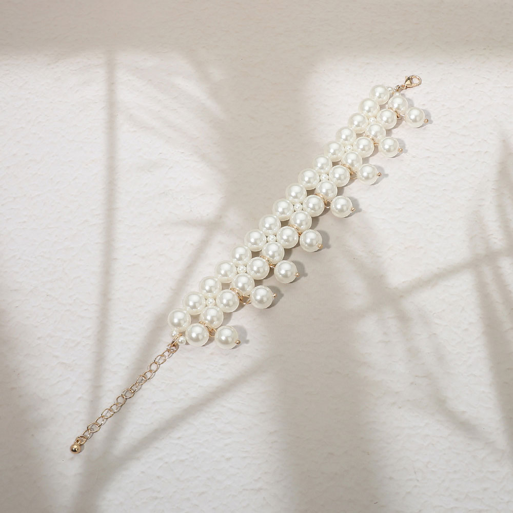 Madeline Love Cream, Gold Pearl Charm Double Strand Bracelet - Bracelets - extra