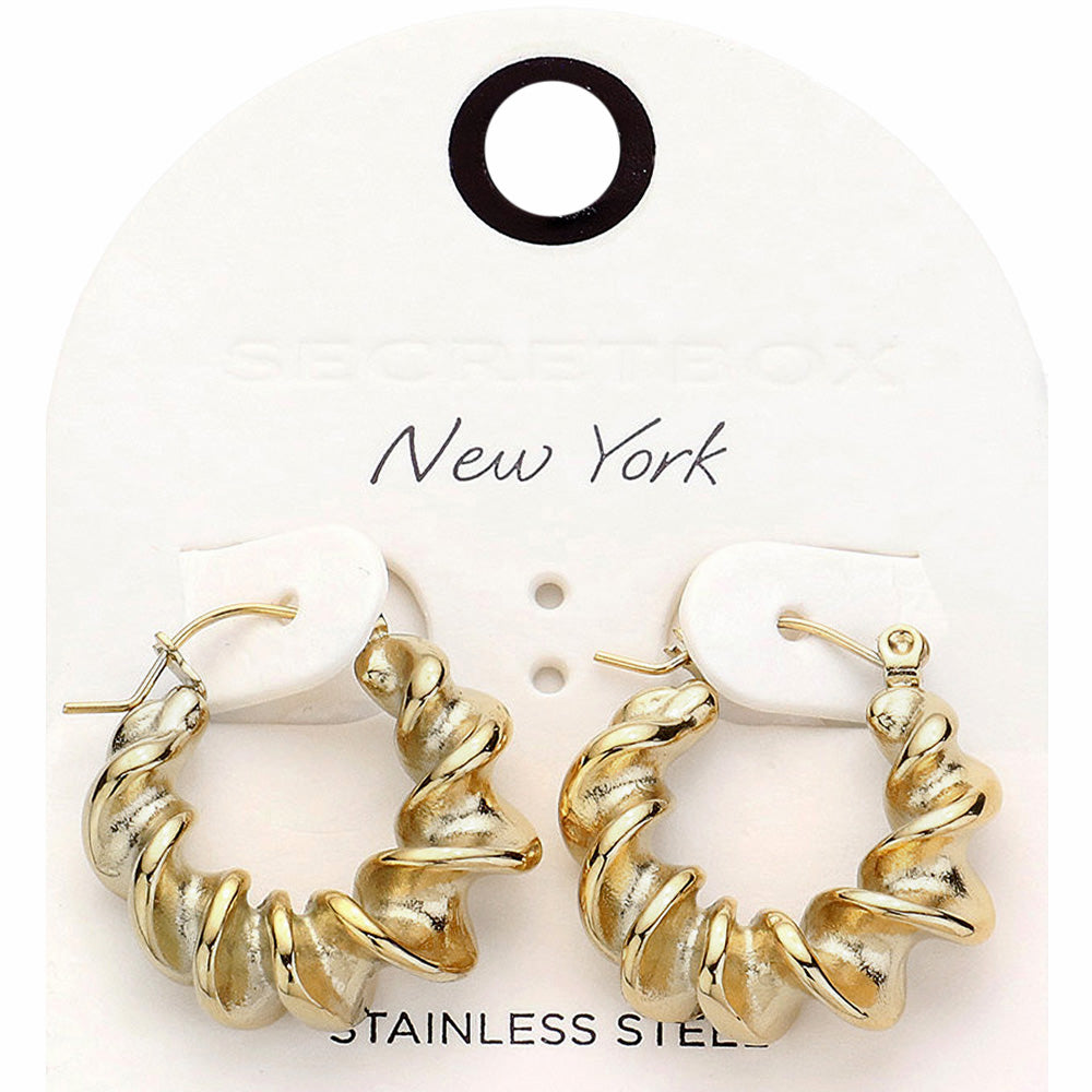 Madeline Love Gold SECRET BOX_Spiral Stainless Steel Pin Catch Hoop Earrings