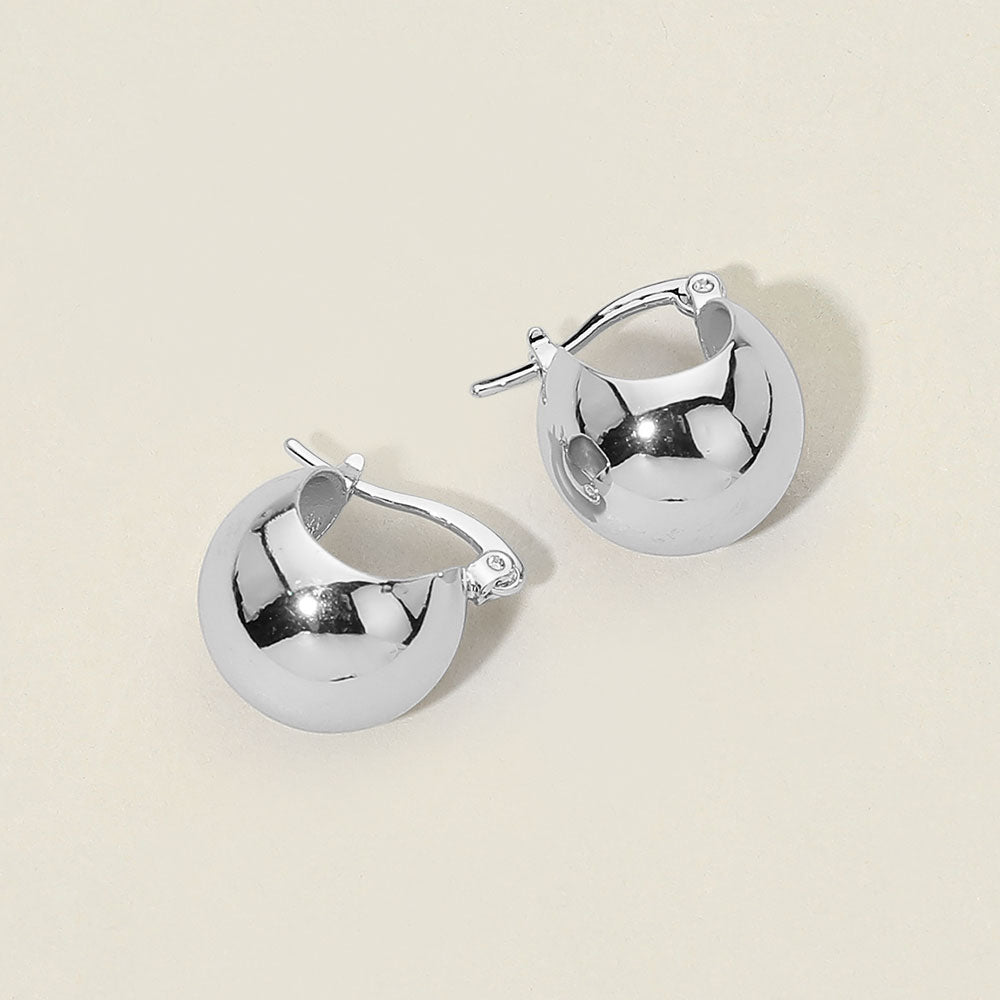 Madeline Love Rhodium Chunky Dome Pin Catch Hoop Earrings