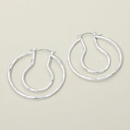 Madeline Love Worn Silver Hammered Metal Organic Layered Pin Catch Hoop Earrings
