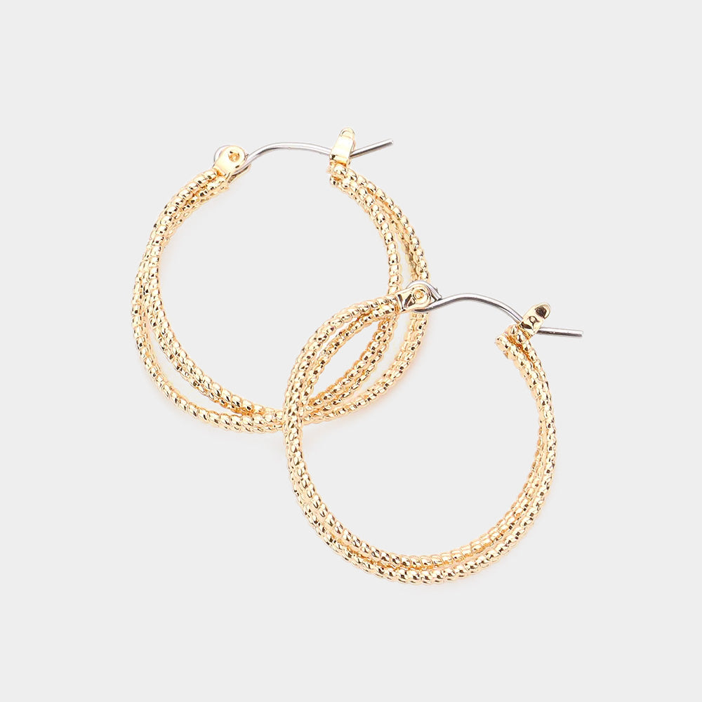 Madeline Love Gold Rope Textured Metal Hoop Pin Catch Earrings