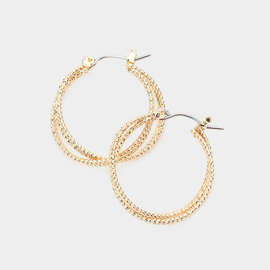 Madeline Love Gold Rope Textured Metal Hoop Pin Catch Earrings