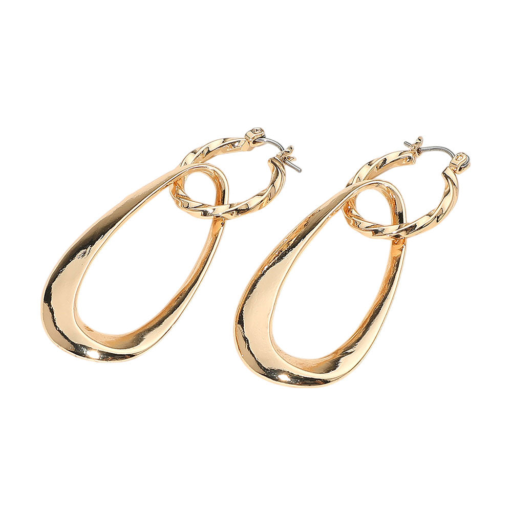 Madeline Love Gold Sculptural Metal Drop Pin Catch Earrings - desc