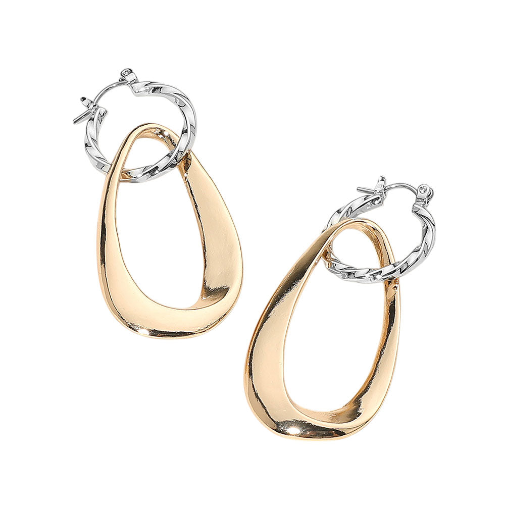 Madeline Love Gold, Rhodium Sculptural Metal Drop Pin Catch Earrings - desc
