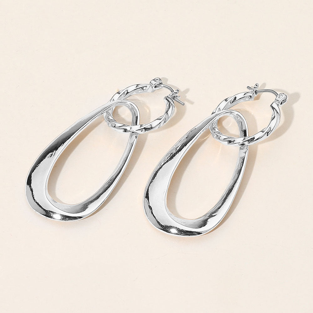 Madeline Love Rhodium Sculptural Metal Drop Pin Catch Earrings