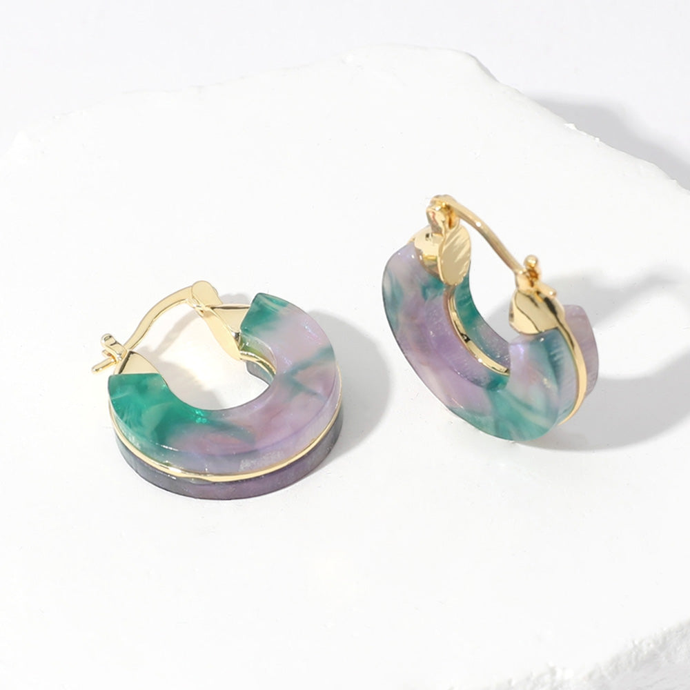 Madeline Love Green, Pink&Green 14K Gold Dipped Small Chunky Resin Pin Catch Earrings