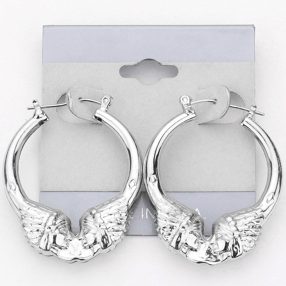 Madeline Love Rhodium Metal Indian Headdress Pin Catch Hoop Earrings