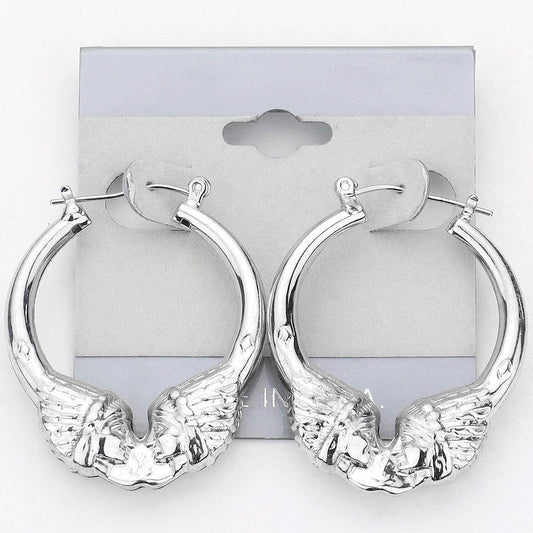 Madeline Love Rhodium Metal Indian Headdress Pin Catch Hoop Earrings