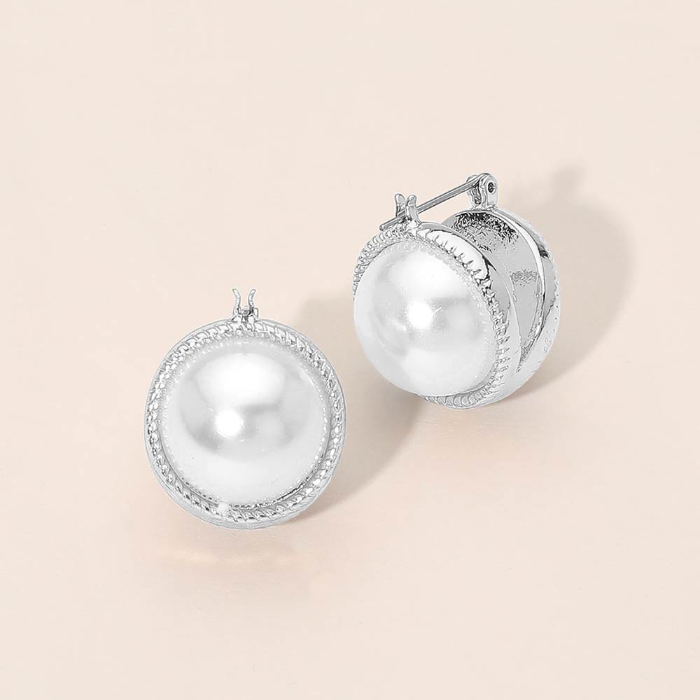 Madeline Love Rhodium Vintage Pearl Pin Catch Earrings