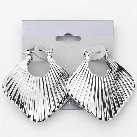 Madeline Love Rhodium Ridged Metal Square Pin Catch Hoop Earrings