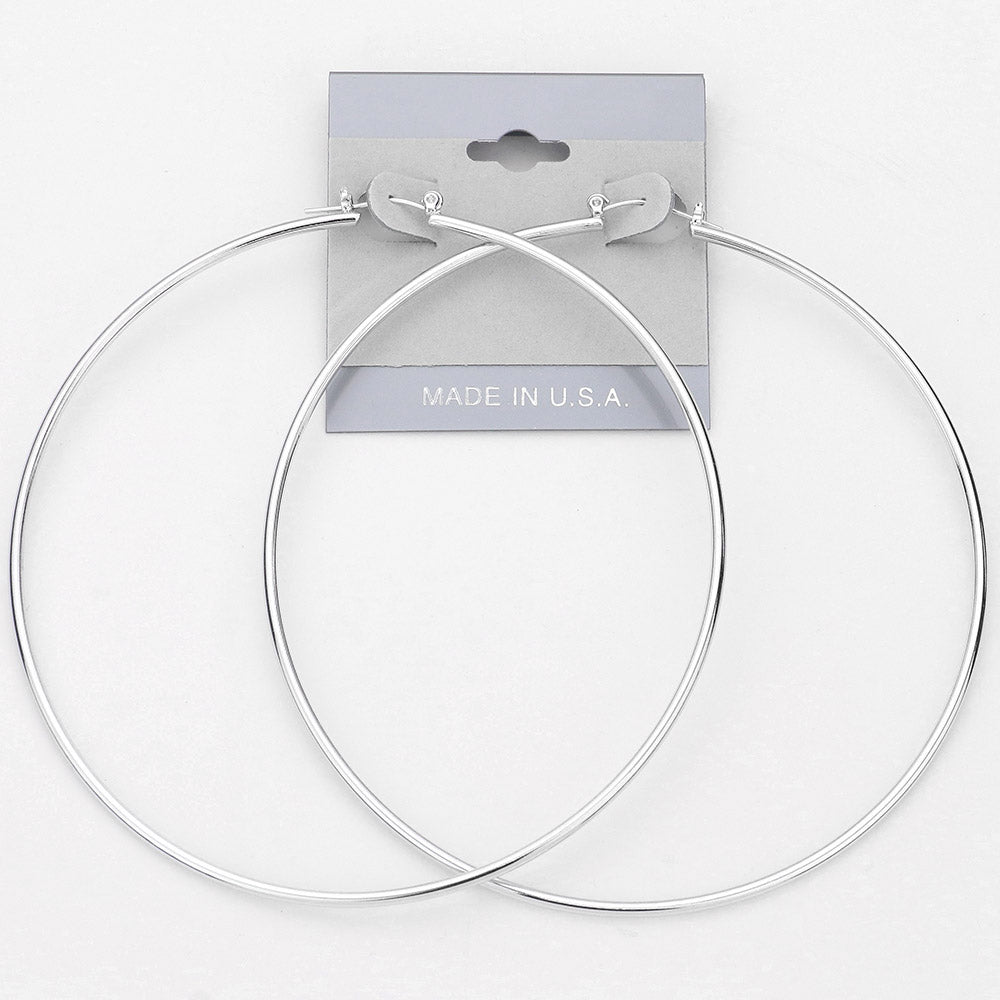 Madeline Love Rhodium Oversized Metal Pin Catch Hoop Earrings