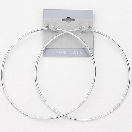 Madeline Love Rhodium Oversized Metal Pin Catch Hoop Earrings