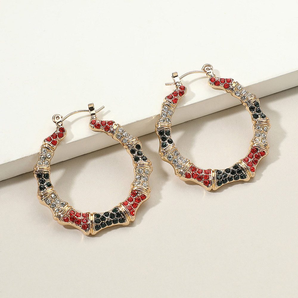 Madeline Love Gold, Multi Rhinestone Pave Bamboo Pin Catch Earrings