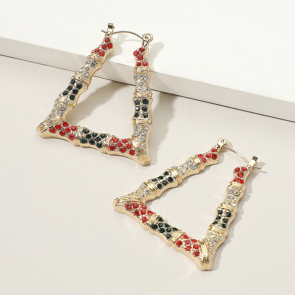 Madeline Love Gold, Multi Rhinestone Pave Bamboo Pin Catch Earrings
