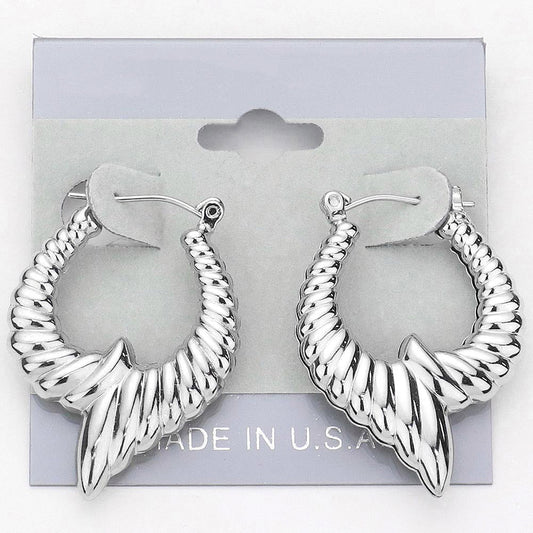 Madeline Love Rhodium Abstract Metal Pin Catch Hoop Earrings