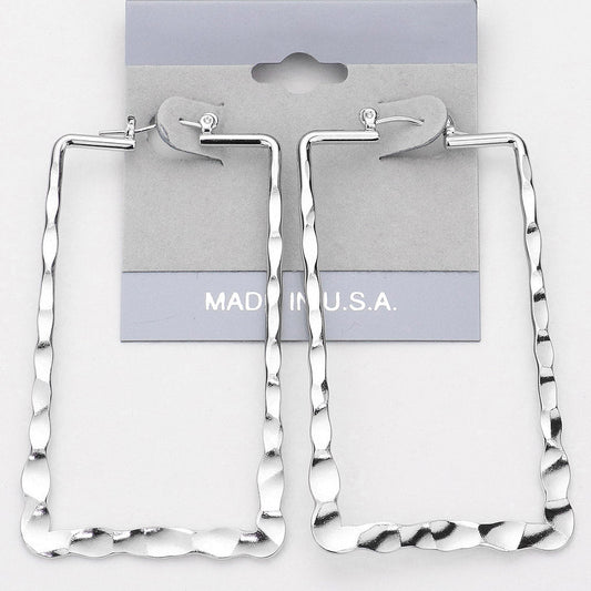 Madeline Love Rhodium Textured Metal Rectangle Pin Catch Hoop Earrings