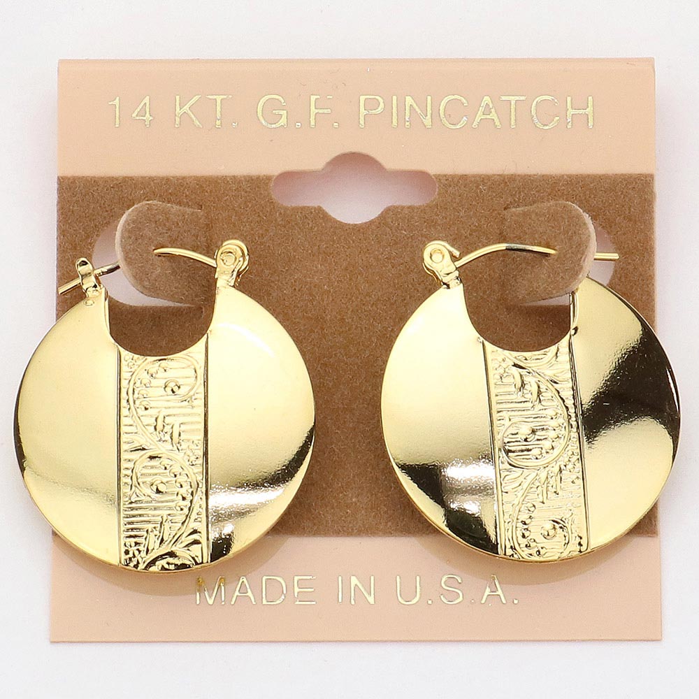 Madeline Love Gold 14K Gold Filled Textured Metal Pin Catch Hoop Earrings