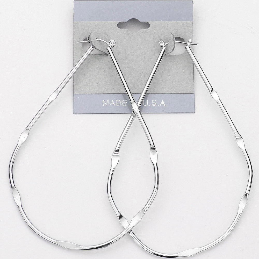Madeline Love Rhodium Metal Teardrop Pin Catch Hoop Earrings