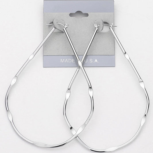Madeline Love Rhodium Metal Teardrop Pin Catch Hoop Earrings