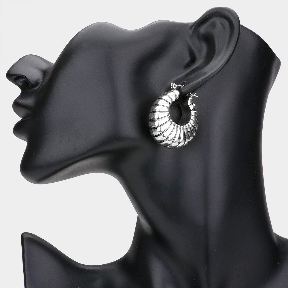 Madeline Love Silver Burnished Textured Metal Door Knocker Pin Catch Earrings