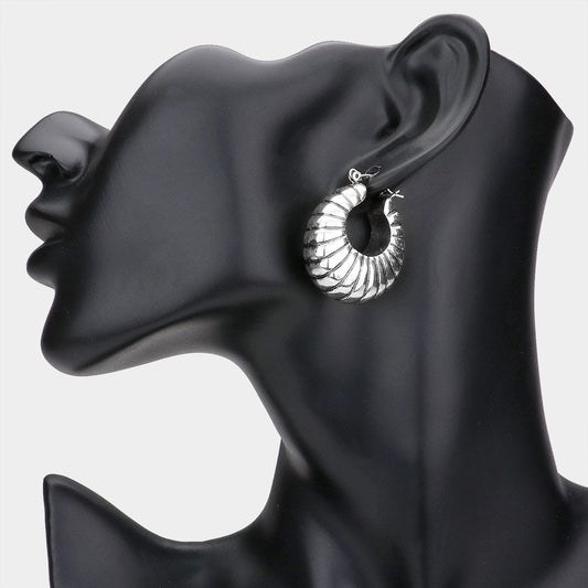 Madeline Love Silver Burnished Textured Metal Door Knocker Pin Catch Earrings
