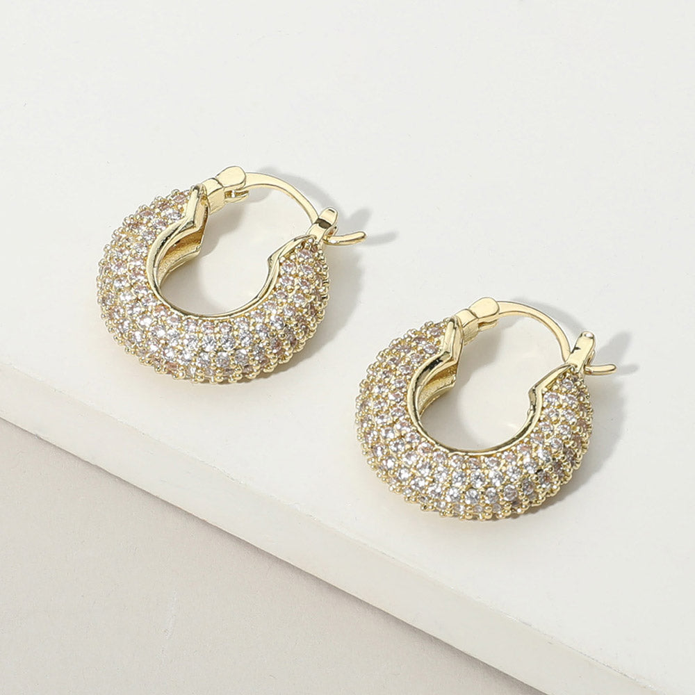 Madeline Love Gold Gold Dipped CZ Stone Paved Chunky Pin Catch Hoop Earrings