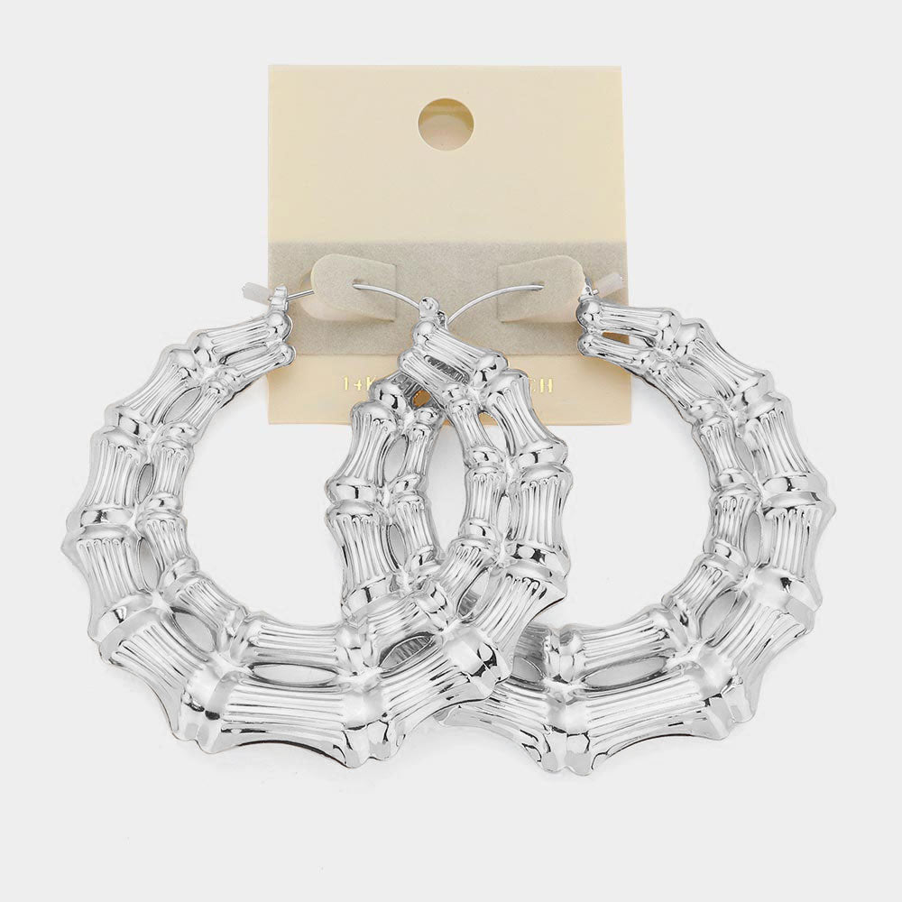 Madeline Love Rhodium 14K White Gold Filled Oversized Bamboo Metal Pin Catch Earrings