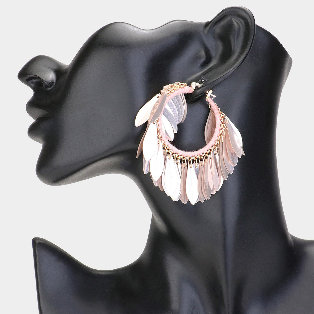 Madeline Love Pink Sequin Fringe Hoop Pin Catch Earrings