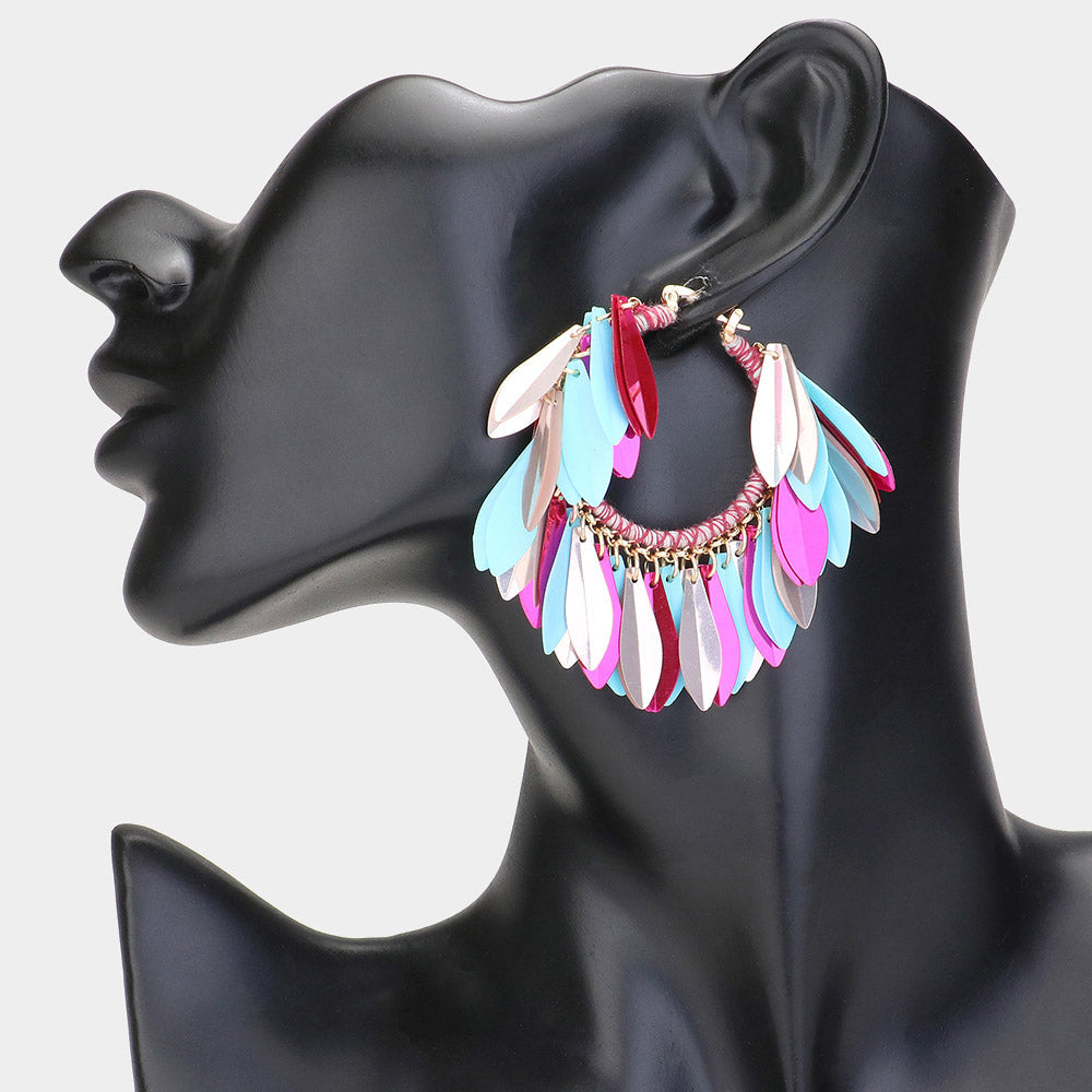 Madeline Love Multi Sequin Fringe Hoop Pin Catch Earrings