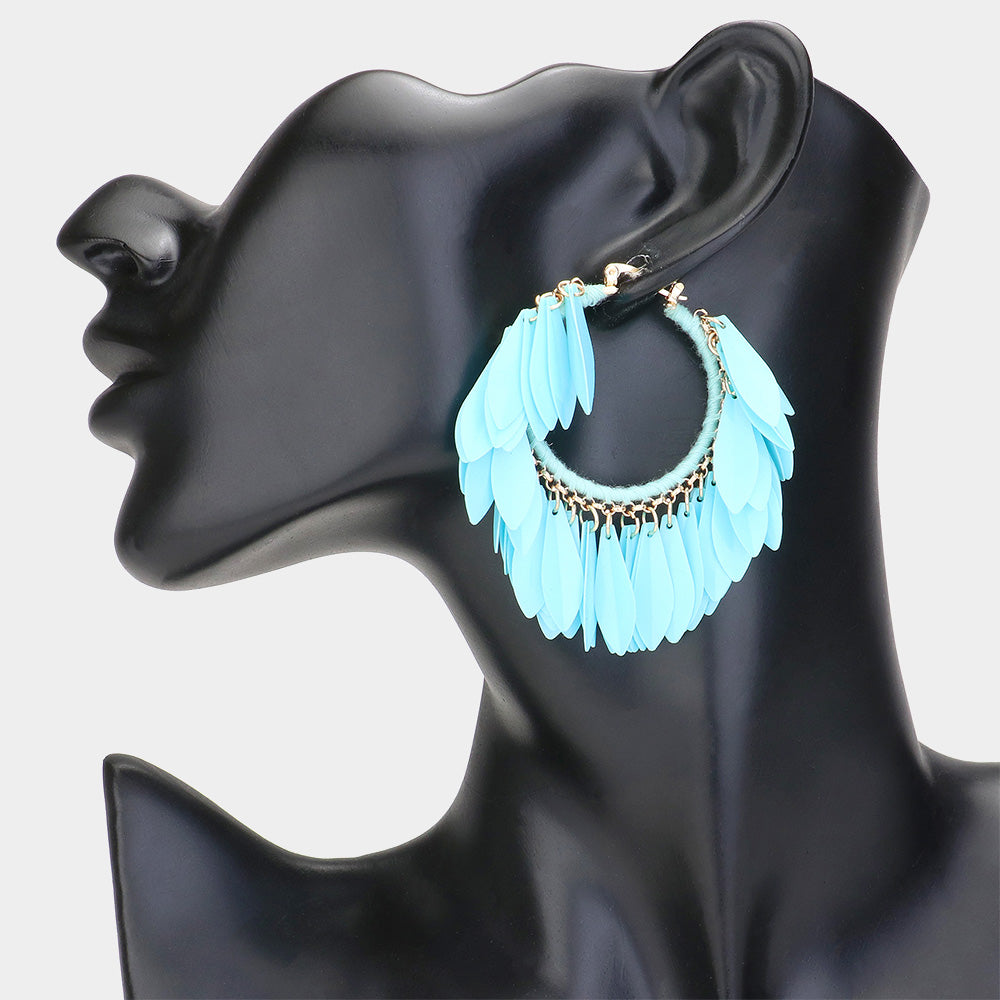 Madeline Love Turquoise Sequin Fringe Hoop Pin Catch Earrings