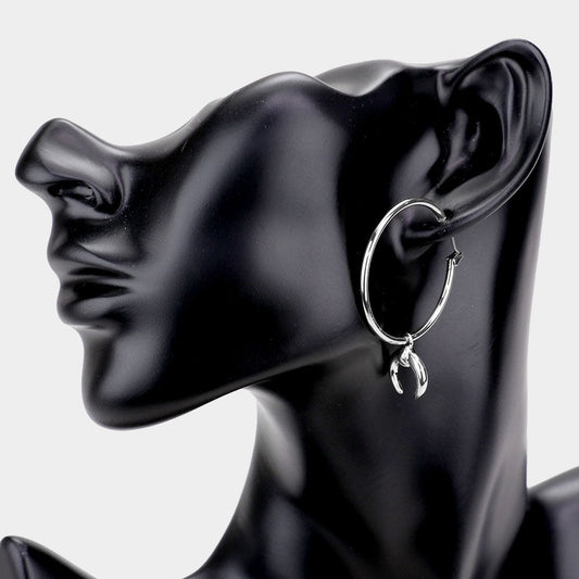Madeline Love Rhodium Metal Hoop Double Horn Link Earrings