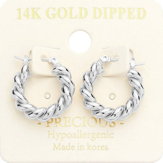 Madeline Love Rhodium 14K White Gold Dipped Braided Metal Hoop Pin Catch Earrings