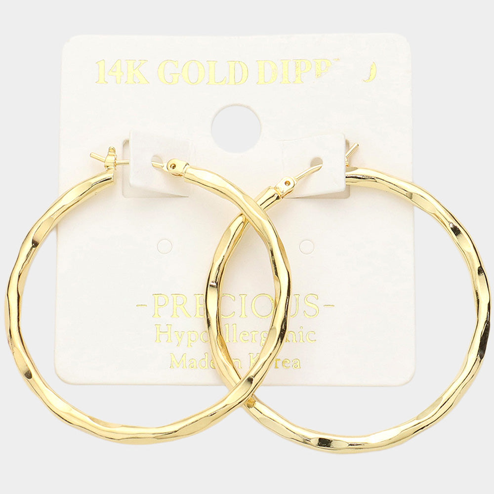 Madeline Love Gold 14K Gold Dipped 1.6 Inch Irregular Metal Hoop Pin Catch Earrings