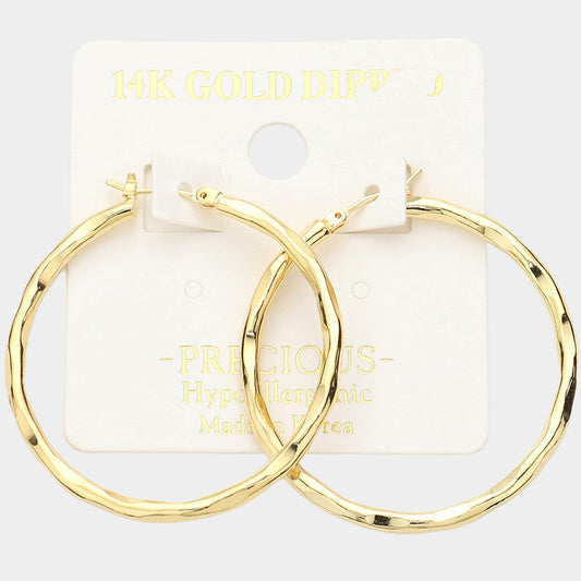 Madeline Love Gold 14K Gold Dipped 1.6 Inch Irregular Metal Hoop Pin Catch Earrings