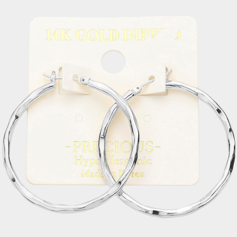 Madeline Love Rhodium 14K Gold Dipped 1.6 Inch Irregular Metal Hoop Pin Catch Earrings
