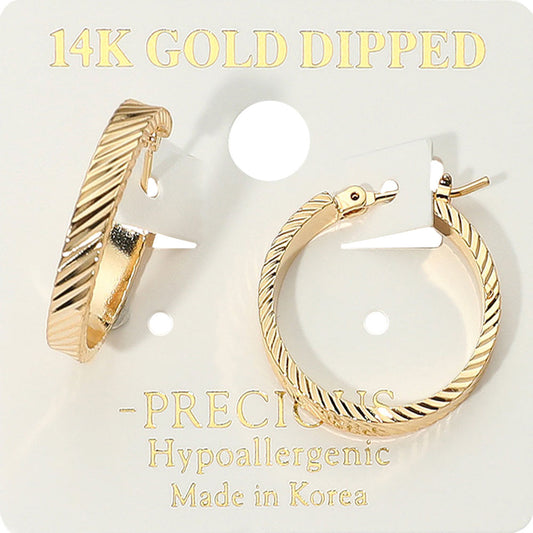 Madeline Love Gold 14K Gold Dipped Hypoallergenic Textured Twist Pin Catch Hoop Earrings