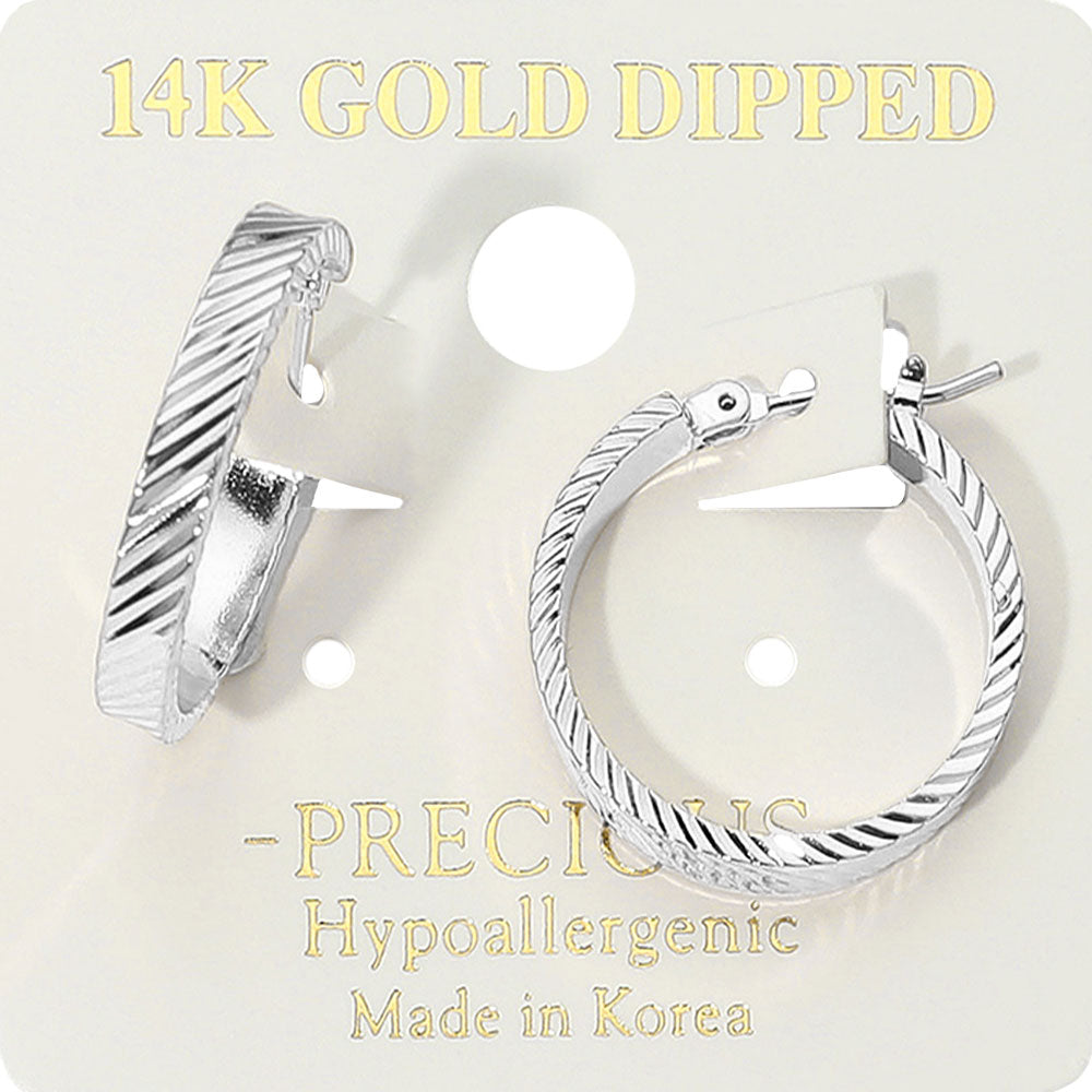 Madeline Love Rhodium 14K Gold Dipped Hypoallergenic Textured Twist Pin Catch Hoop Earrings