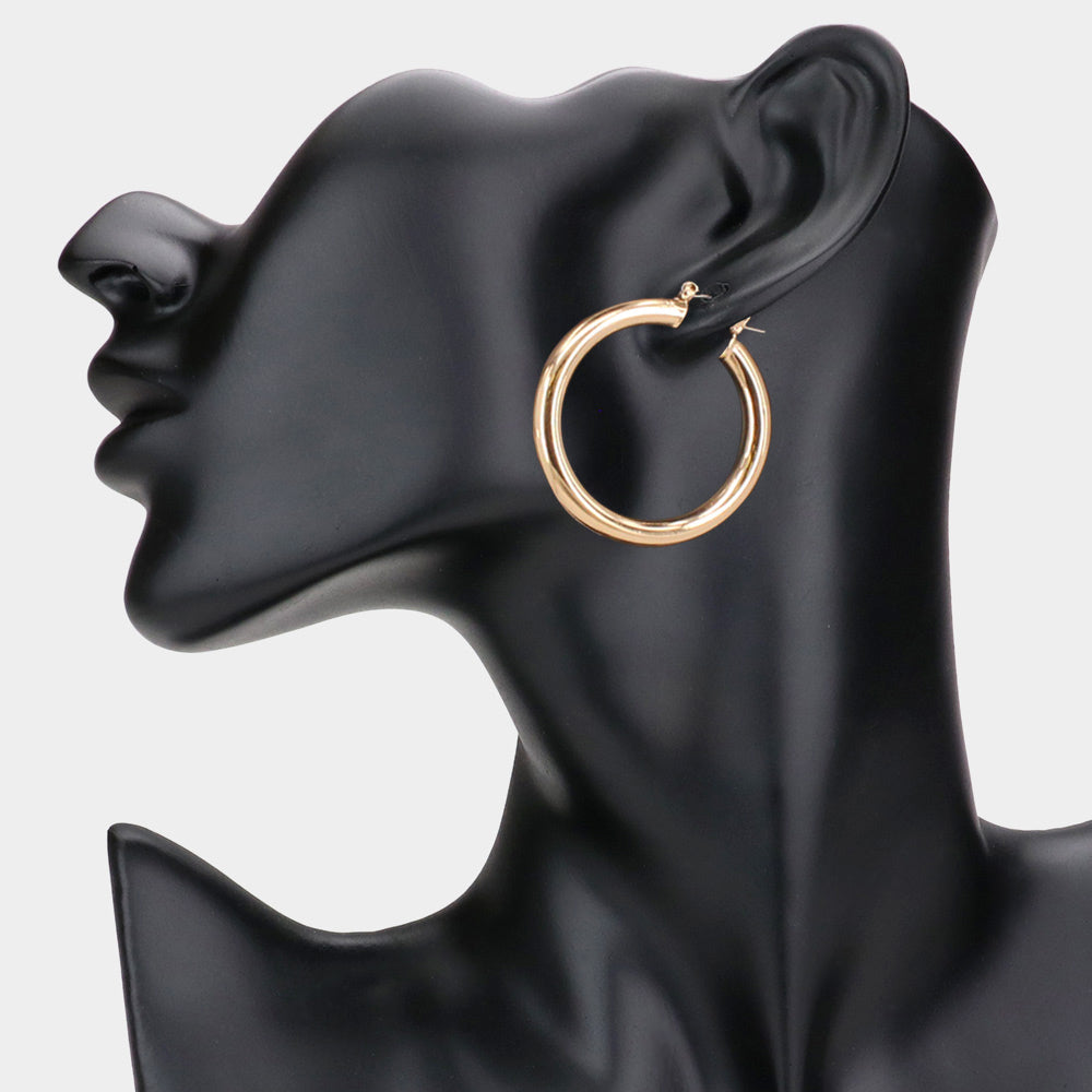 Madeline Love Gold 1.5 Inch Metal Hoop Pin Catch Earrings