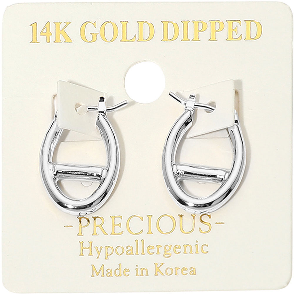 Madeline Love Rhodium 14K Gold Dipped Hypoallergenic Oval Pin Catch Hoop Earrings
