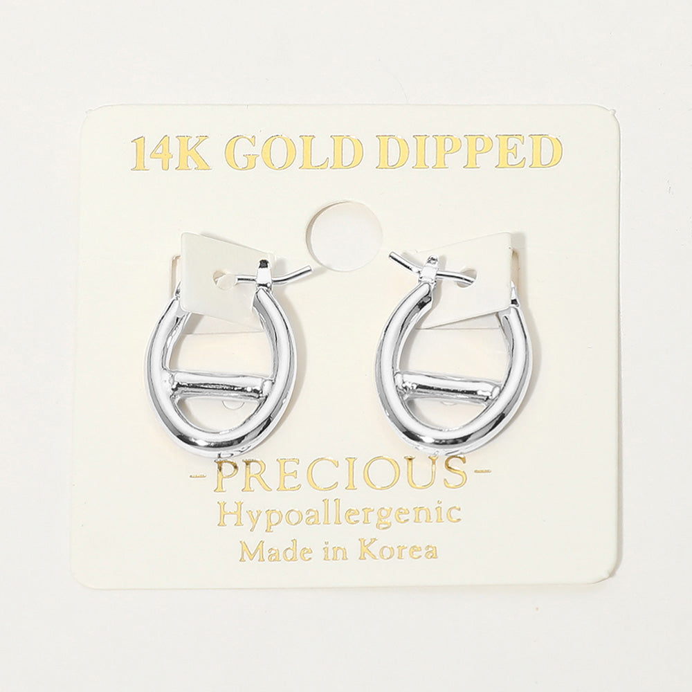 Madeline Love Rhodium 14K Gold Dipped Hypoallergenic Oval Pin Catch Hoop Earrings - desc