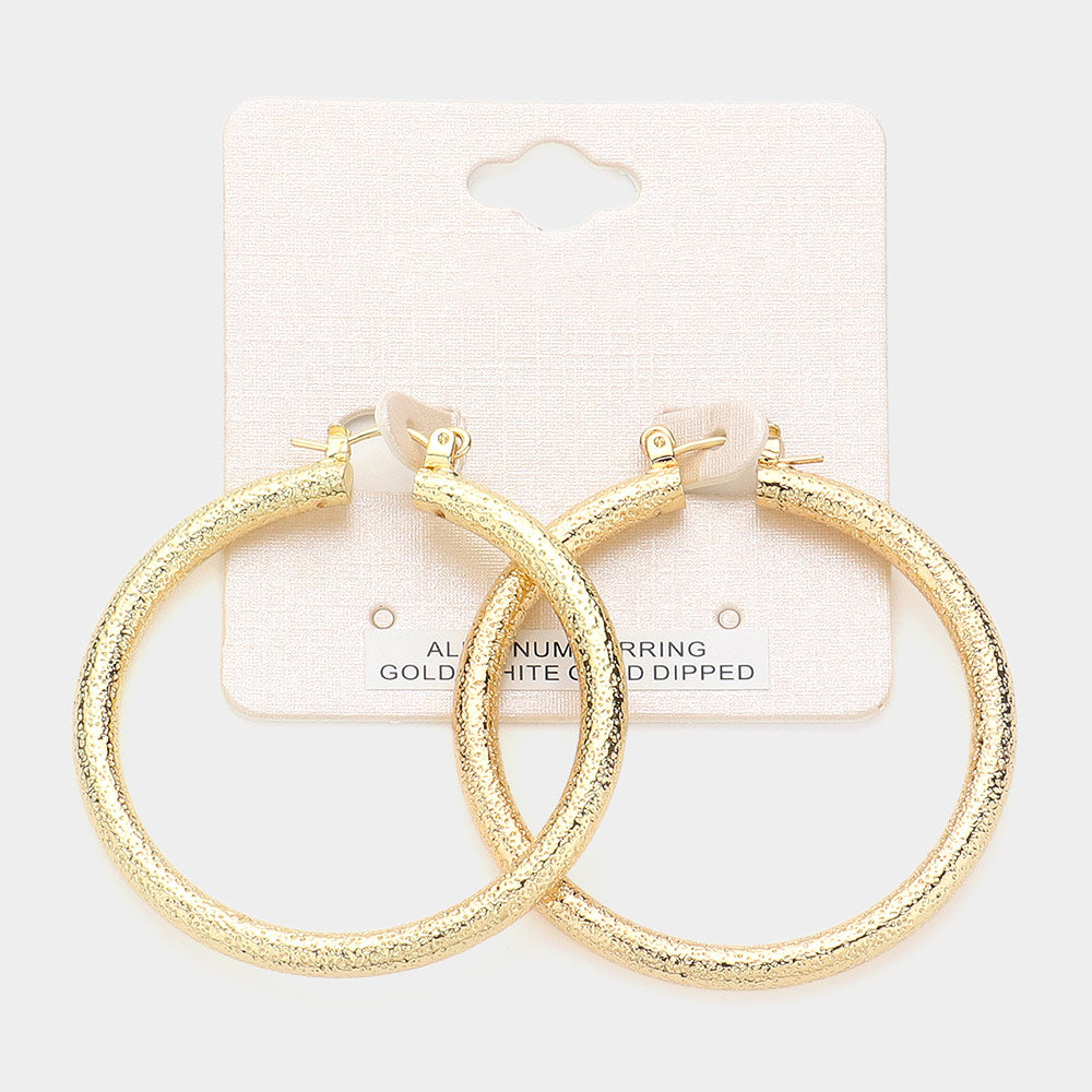 Madeline Love Gold 2" Gold Dipped Textured Aluminum Pin Catch Hoop Earrings